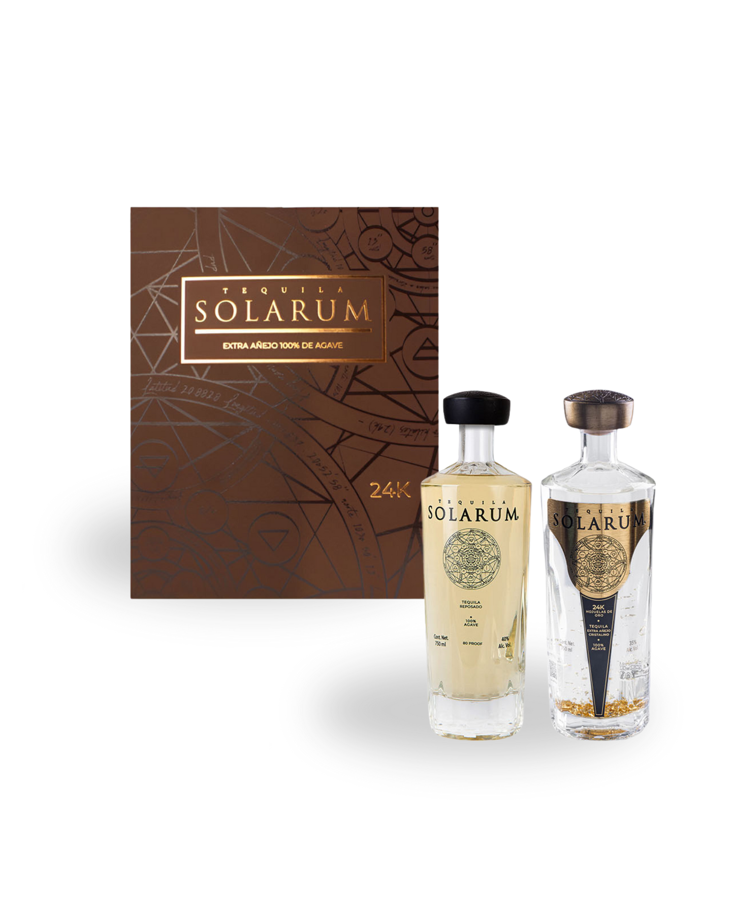 Kit de dos botellas: Tequila Solarum Extra Añejo Cristalino 24K + Tequila Solarum Reposado