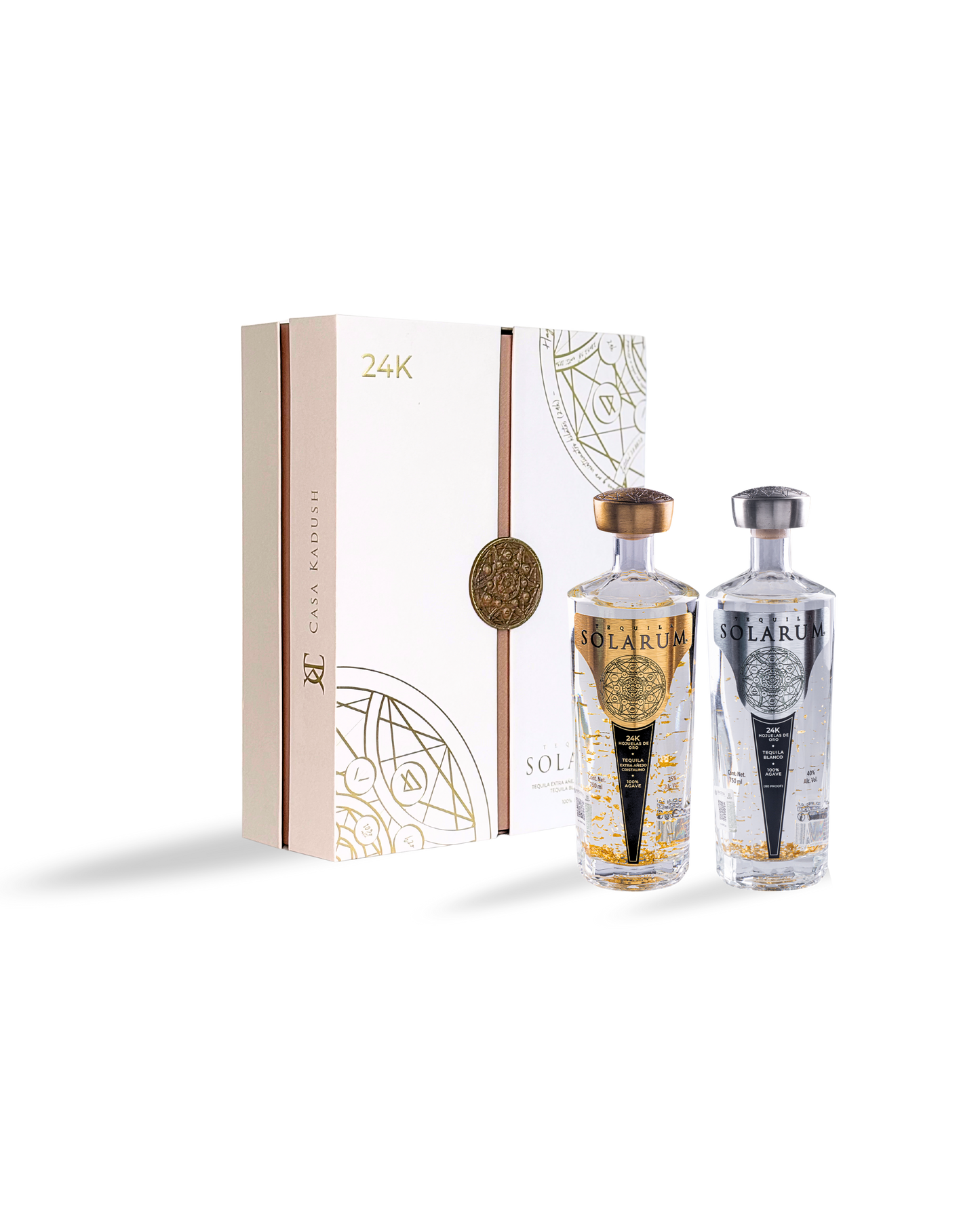 Kit de dos botellas: Tequila Solarum Extra Añejo Cristalino 24K + Tequila Solarum Blanco 24K