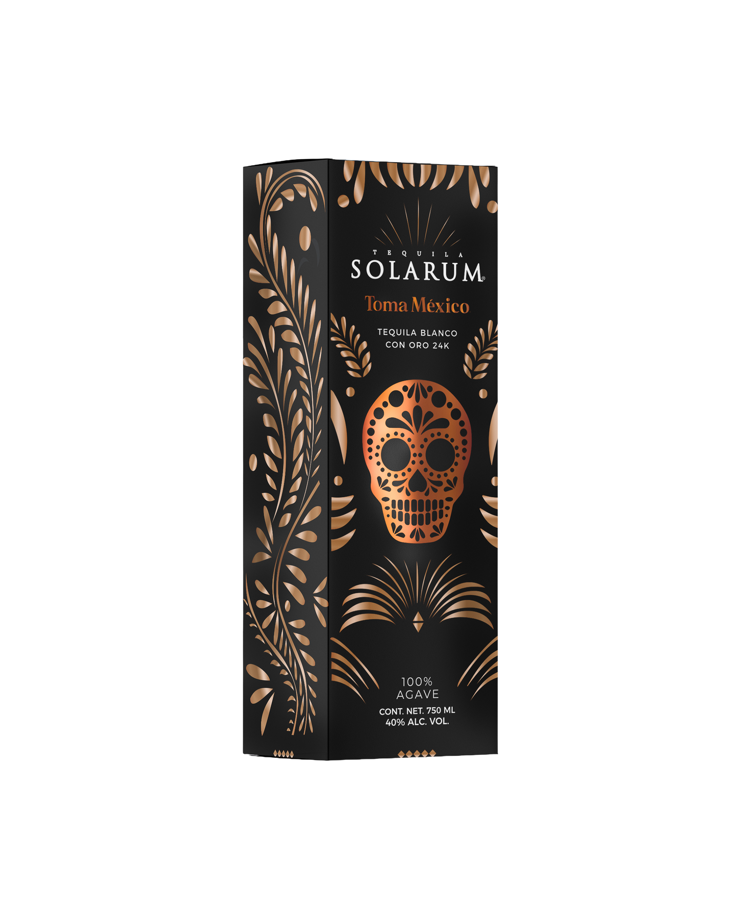 Edición día de muertos Tequila Solarum Blanco con oro 24K - 750 ml