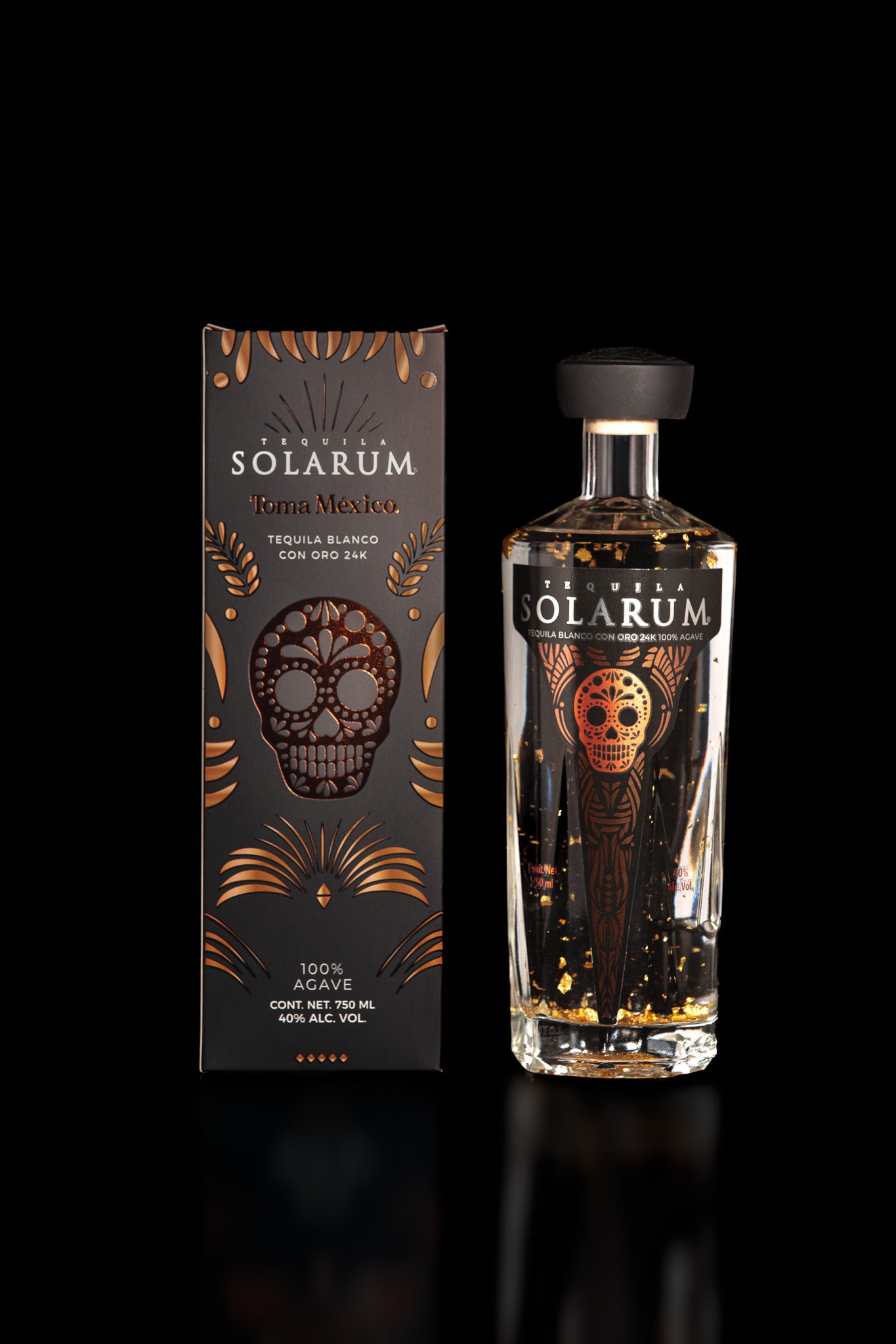 Edición día de muertos Tequila Solarum Blanco con oro 24K - 750 ml