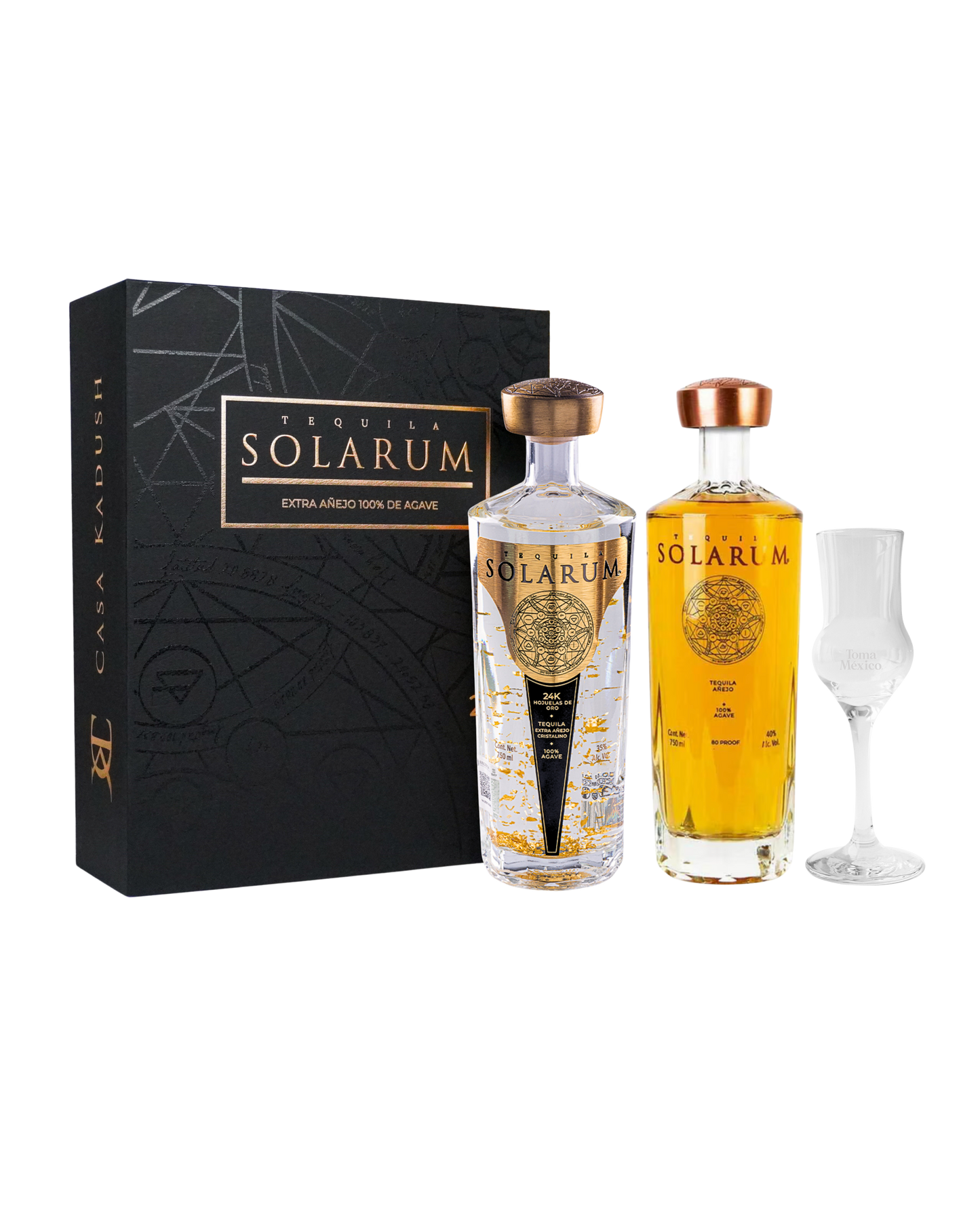 Kit de dos botellas: Tequila Solarum Extra Añejo Cristalino 24K + Tequila Solarum Añejo