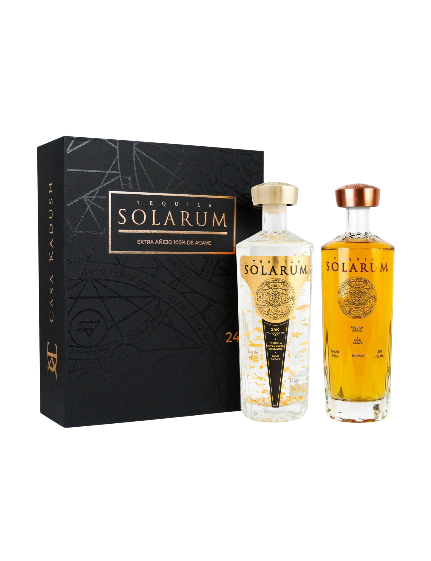 Kit de dos botellas: Tequila Solarum Extra Añejo Cristalino 24K + Tequila Solarum Añejo