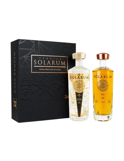 Kit de dos botellas: Tequila Solarum Extra Añejo Cristalino 24K + Tequila Solarum Añejo