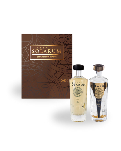 Kit de dos botellas: Tequila Solarum Extra Añejo Cristalino 24K + Tequila Solarum Reposado