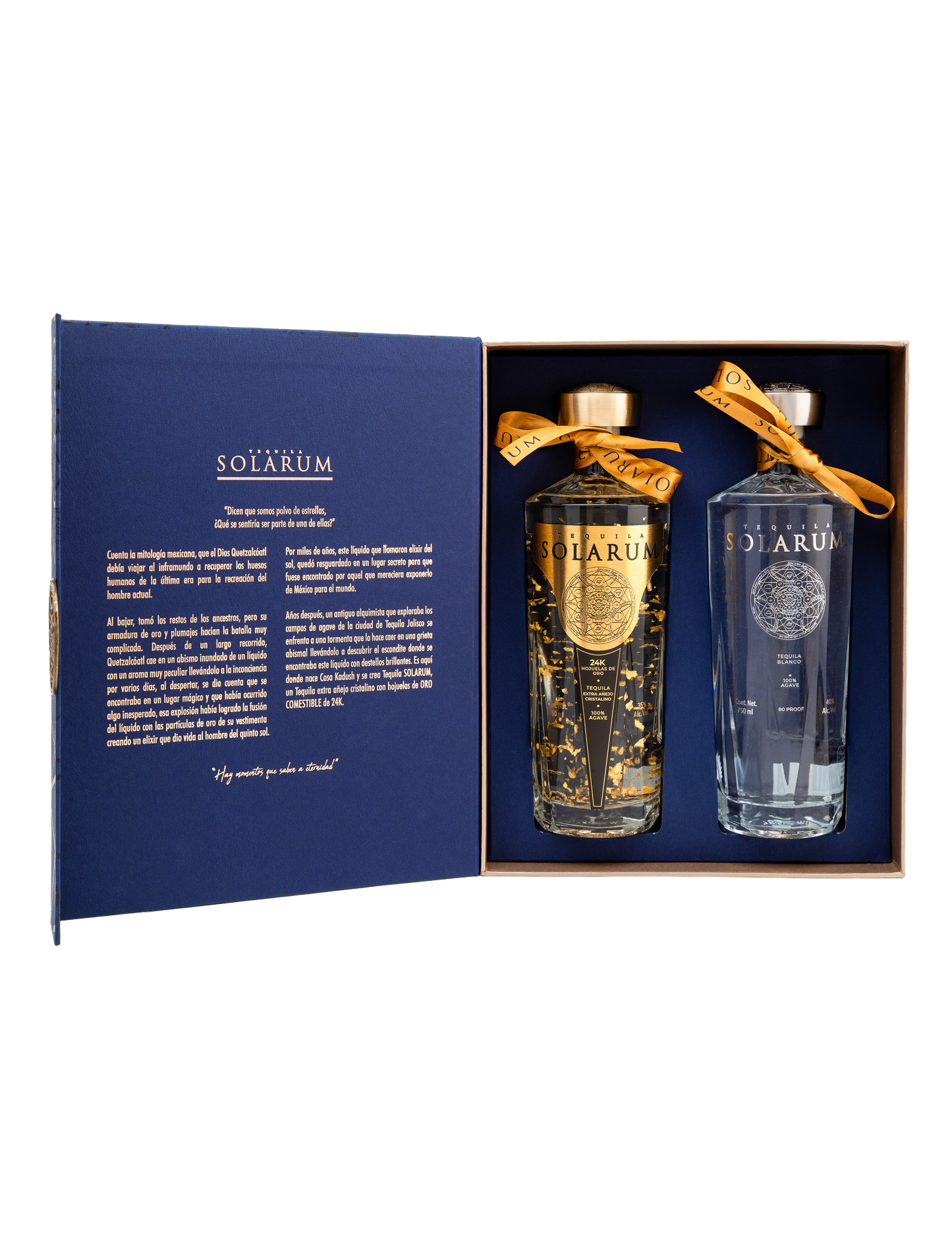 Kit de dos botellas: Tequila Solarum Extra Añejo Cristalino 24K + Tequila Solarum Blanco