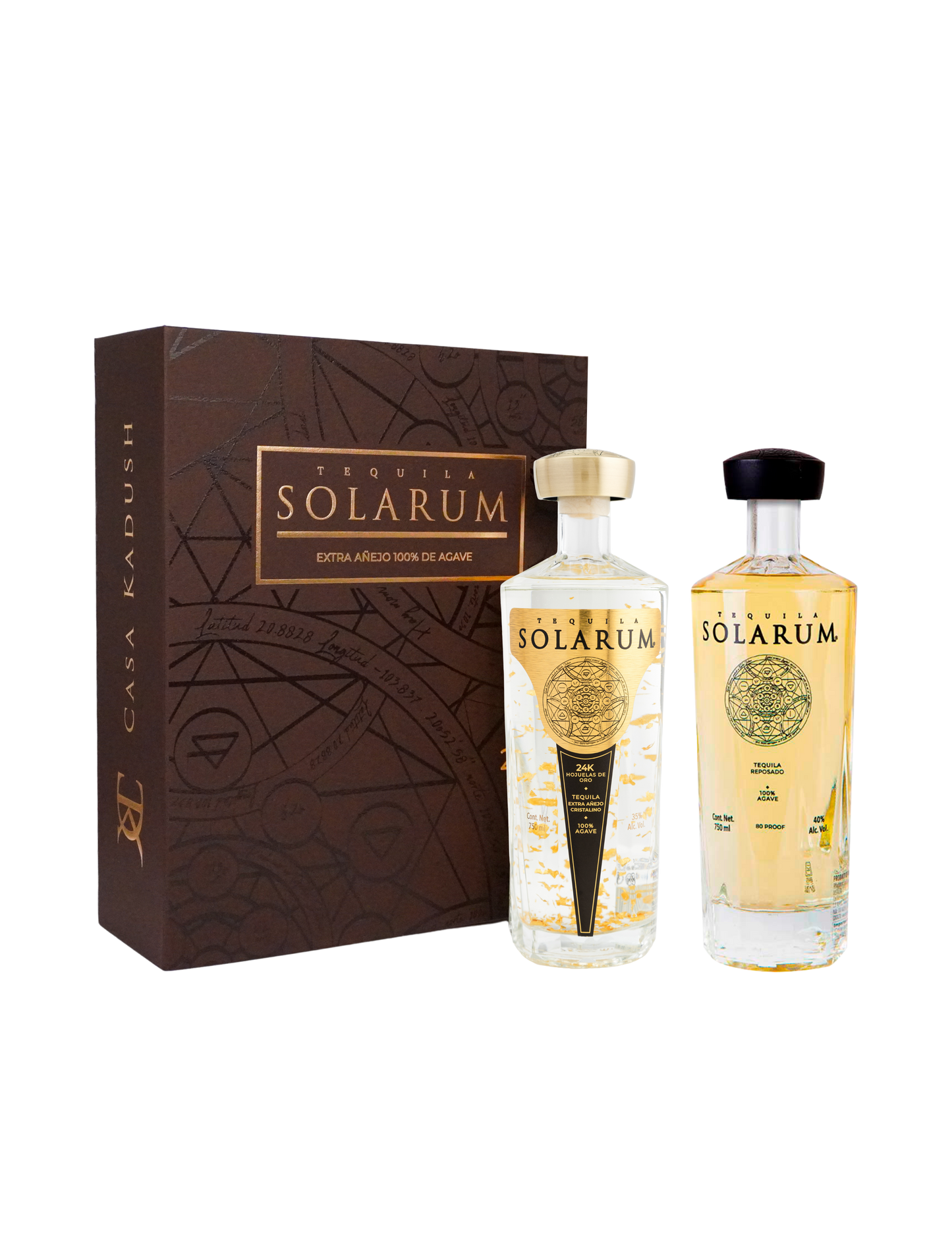 Kit de dos botellas: Tequila Solarum Extra Añejo Cristalino 24K + Tequila Solarum Reposado