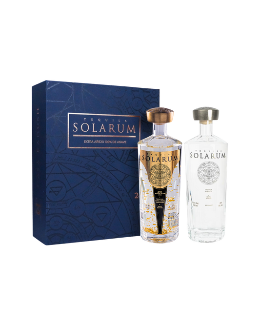 Kit de dos botellas: Tequila Solarum Extra Añejo Cristalino 24K + Tequila Solarum Blanco