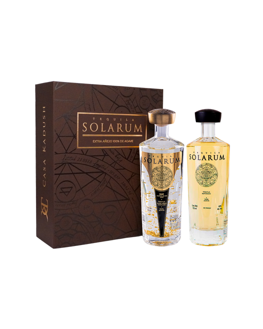 Kit de dos botellas: Tequila Solarum Extra Añejo Cristalino 24K + Tequila Solarum Reposado