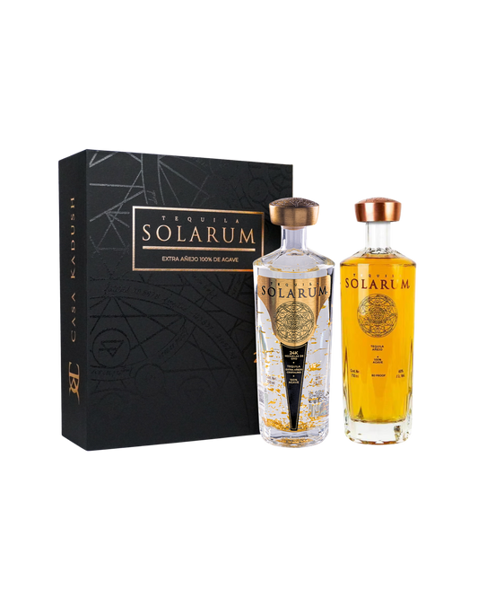 Kit de dos botellas: Tequila Solarum Extra Añejo Cristalino 24K + Tequila Solarum Añejo