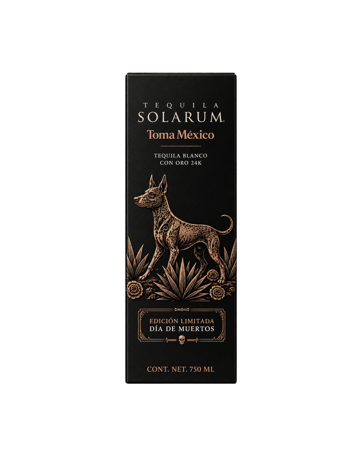 Tequila Solarum Blanco con Hojuelas de Oro 24k Edición Día de Muertos "El Camino Hacia el Mictlán"- 750 ml