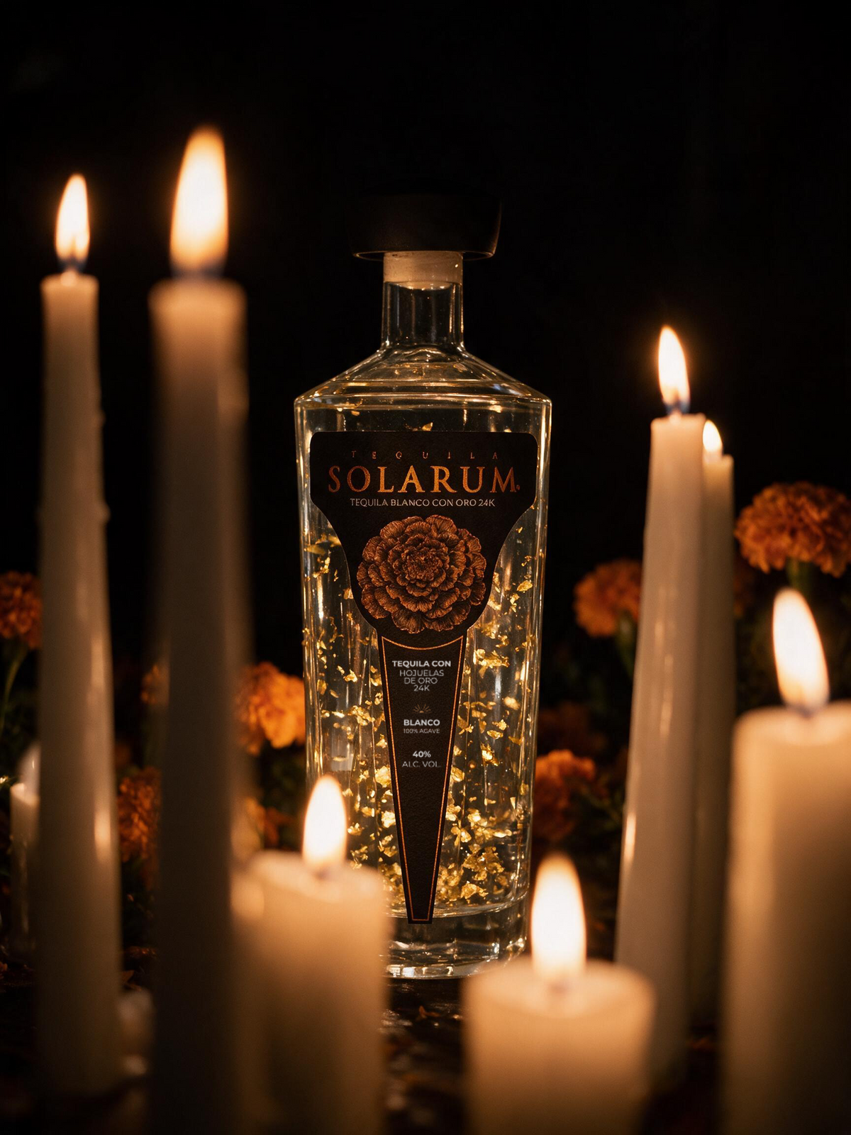 Tequila Solarum Blanco con Hojuelas de Oro 24k Edición Día de Muertos "El Camino Hacia el Mictán"- 750 ml