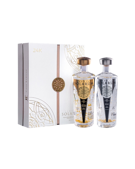 Kit de dos botellas: Tequila Solarum Extra Añejo Cristalino 24K + Tequila Solarum Blanco 24K