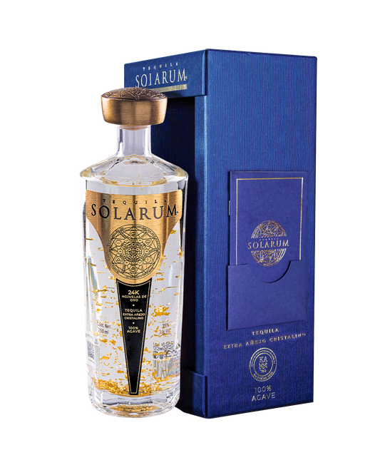 Tequila Solarum Extra Añejo Cristalino con oro 24k - 750 mL