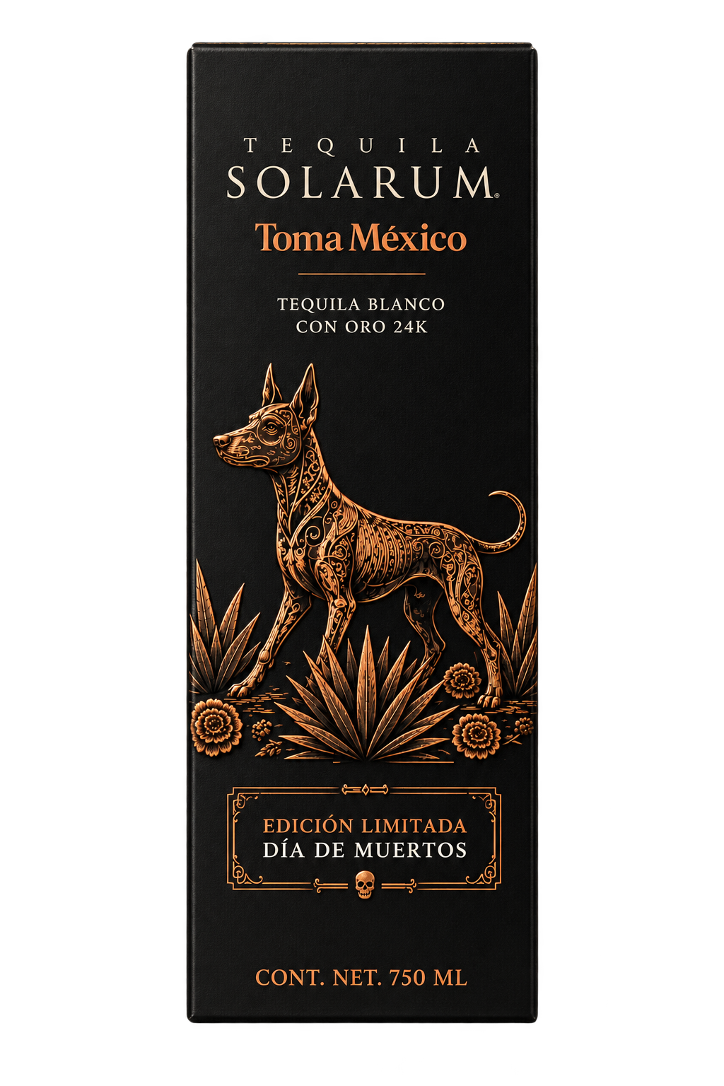 Tequila Solarum Blanco con Hojuelas de Oro 24k Edición Día de Muertos "El Camino Hacia el Mictán"- 750 ml