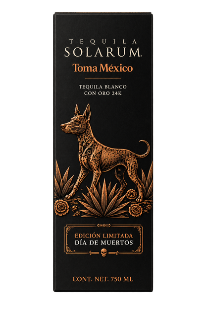 Tequila Solarum Blanco con Hojuelas de Oro 24k Edición Día de Muertos "El Camino Hacia el Mictán"- 750 ml