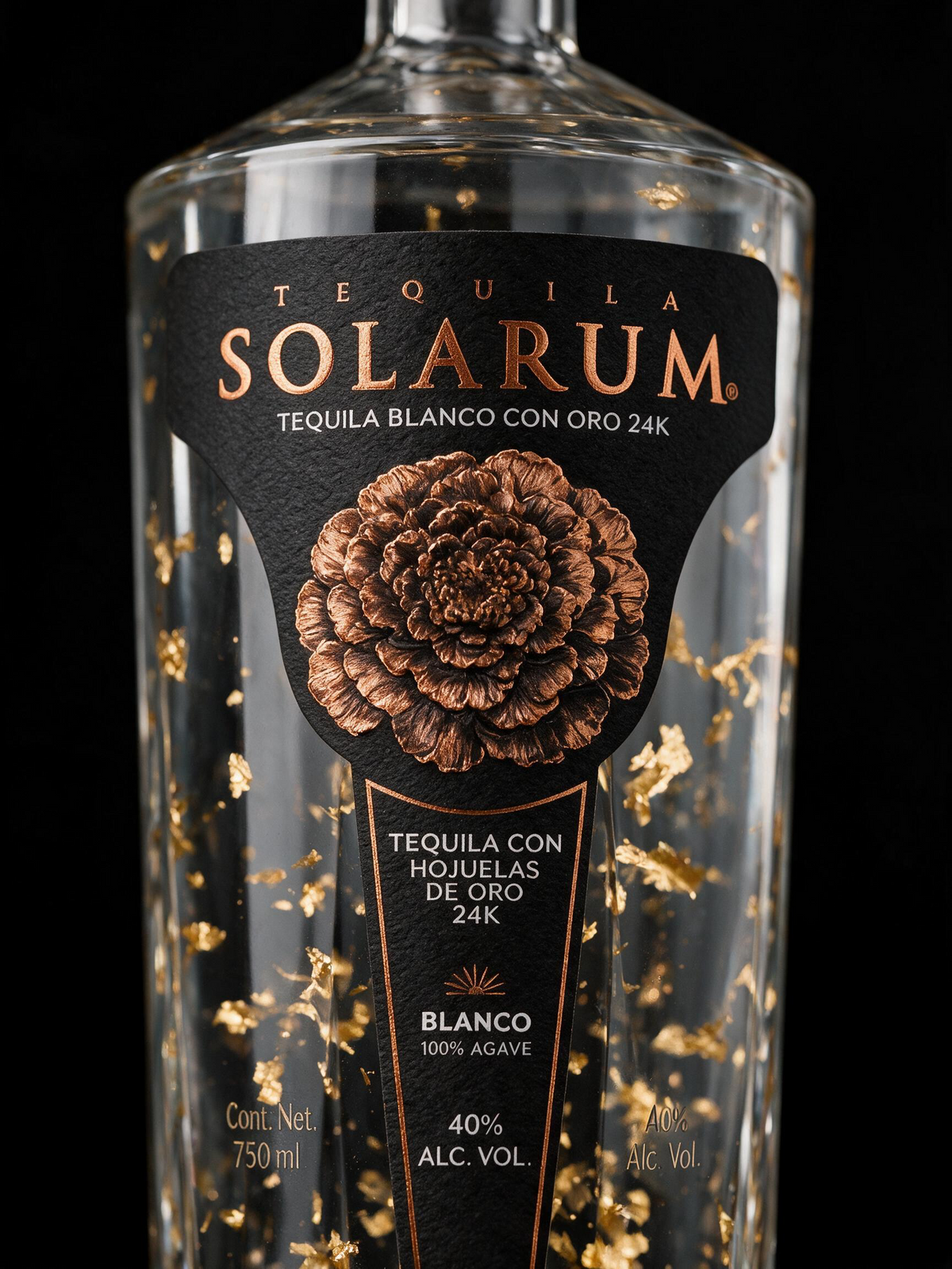 Tequila Solarum Blanco con Hojuelas de Oro 24k Edición Día de Muertos "El Camino Hacia el Mictán"- 750 ml