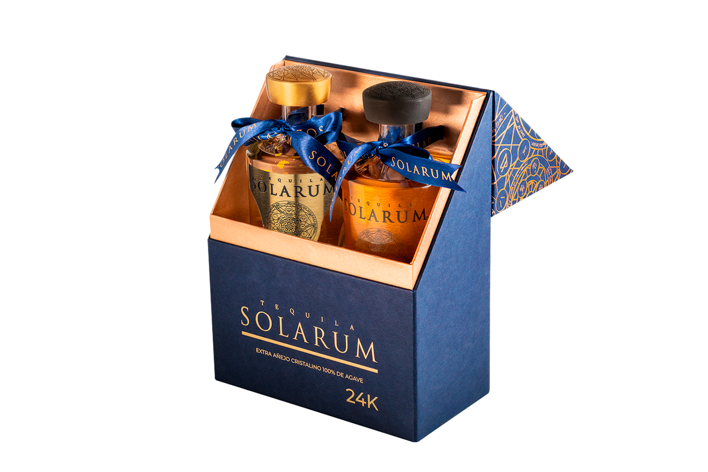 Kit de 2 botellas: Tequila Solarum Extra Añejo Cristalino 24K + Tequila Solarum Reposado