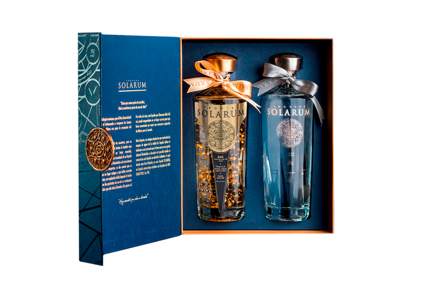 Kit de dos botellas: Tequila Solarum Extra Añejo Cristalino 24K + Tequila Solarum Blanco