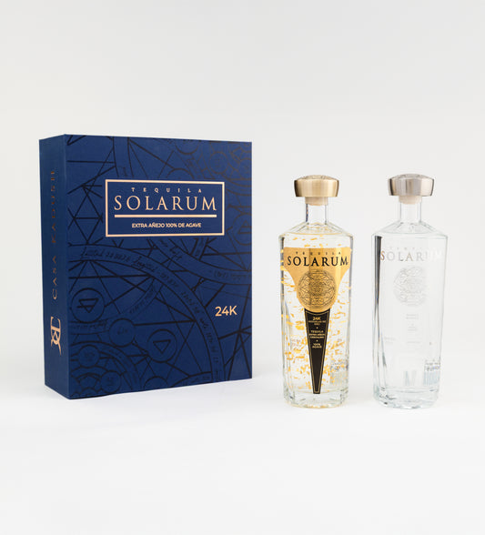 Kit de dos botellas: Tequila Solarum Extra Añejo Cristalino 24K + Tequila Solarum Blanco