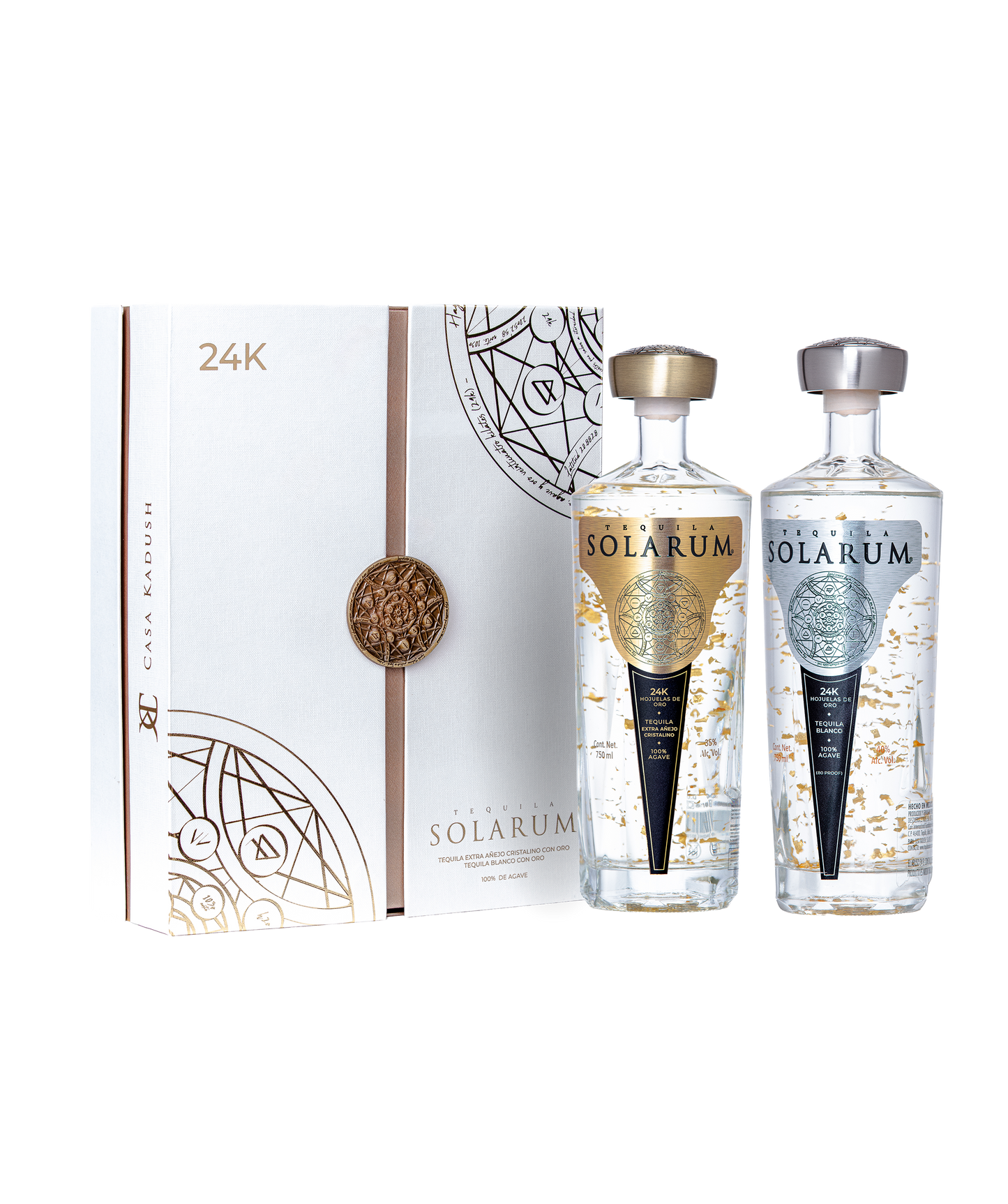 Kit de dos botellas: Tequila Solarum Extra Añejo Cristalino 24K + Tequila Solarum Blanco 24K