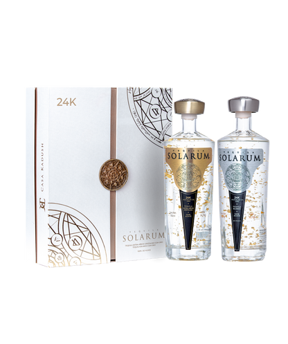 Kit de dos botellas: Tequila Solarum Extra Añejo Cristalino 24K + Tequila Solarum Blanco 24K