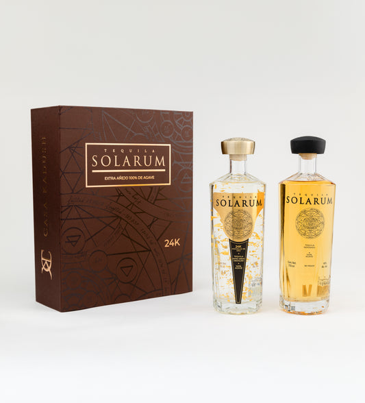 Kit de dos botellas: Tequila Solarum Extra Añejo Cristalino 24K + Tequila Solarum Reposado