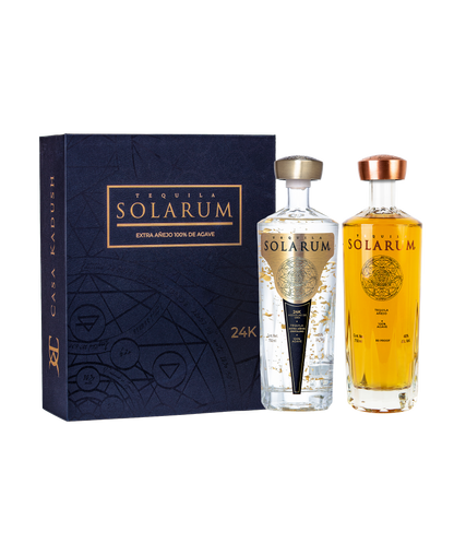 Kit de dos botellas: Tequila Solarum Extra Añejo Cristalino 24K + Tequila Solarum Añejo