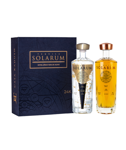 Kit de dos botellas: Tequila Solarum Extra Añejo Cristalino 24K + Tequila Solarum Añejo