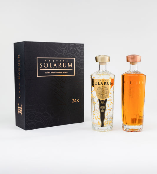 Kit de dos botellas: Tequila Solarum Extra Añejo Cristalino 24K + Tequila Solarum Añejo