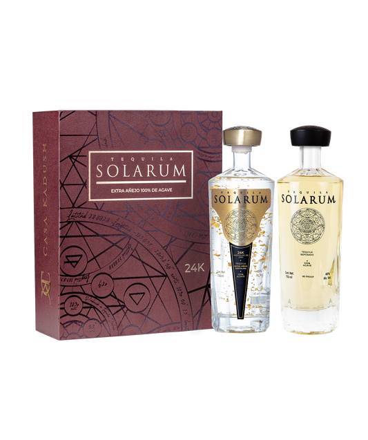 Kit de dos botellas: Tequila Solarum Extra Añejo Cristalino 24K + Tequila Solarum Reposado