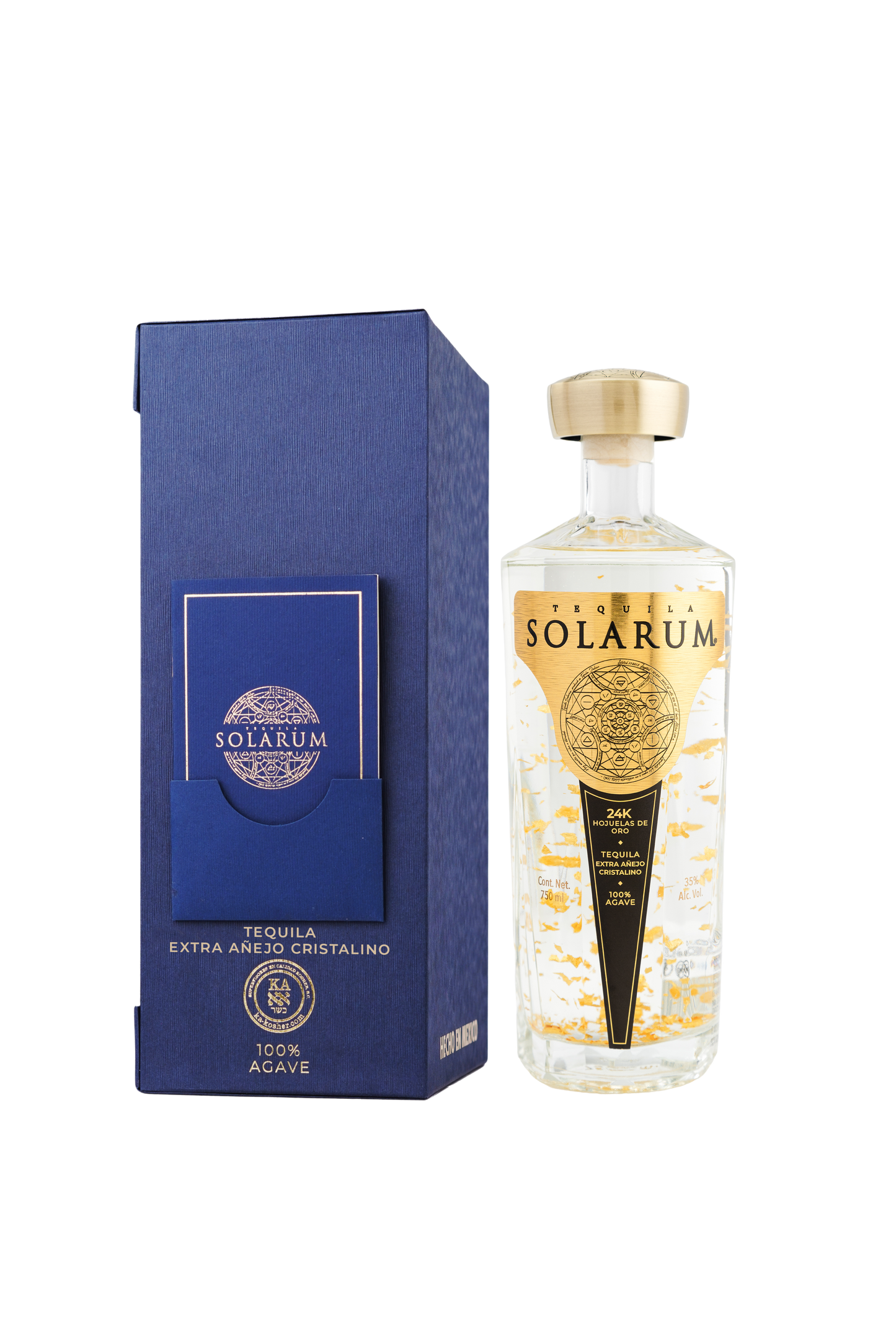 Tequila Solarum Extra Añejo Cristalino con oro 24k - 750 mL