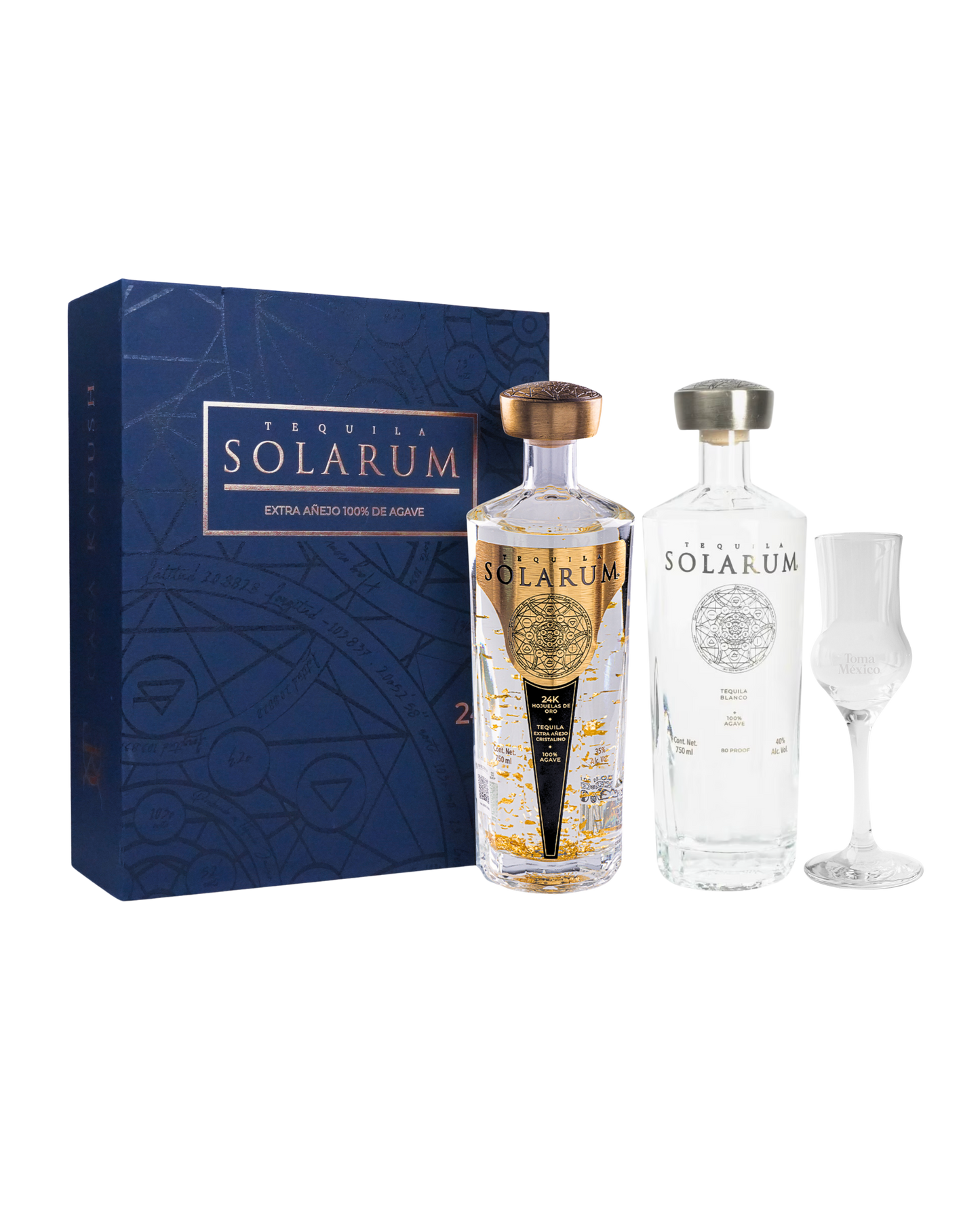 Kit de dos botellas: Tequila Solarum Extra Añejo Cristalino 24K + Tequila Solarum Blanco