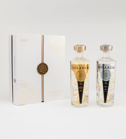 Kit de dos botellas: Tequila Solarum Extra Añejo Cristalino 24K + Tequila Solarum Blanco 24K