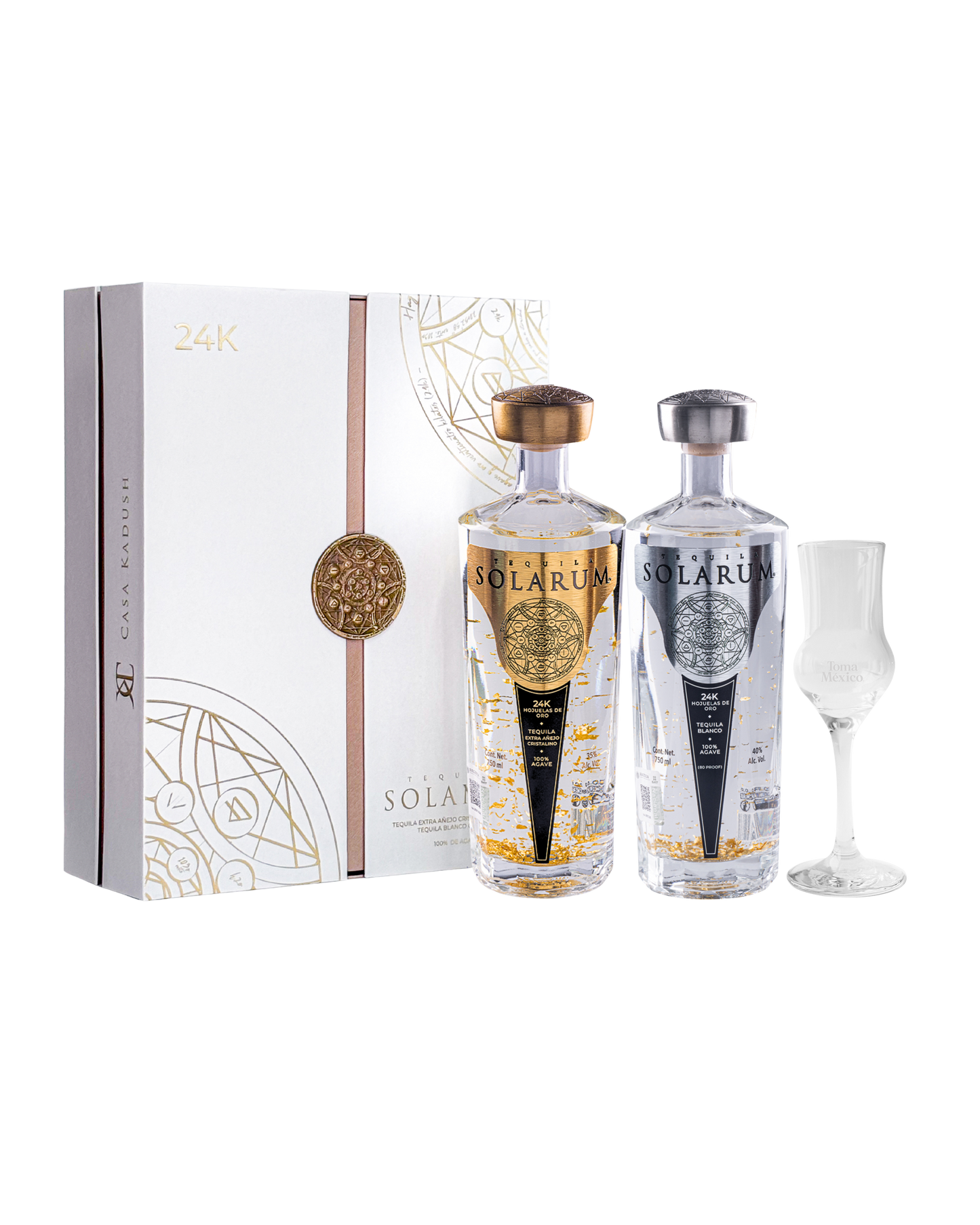 Kit de dos botellas: Tequila Solarum Extra Añejo Cristalino 24K + Tequila Solarum Blanco 24K