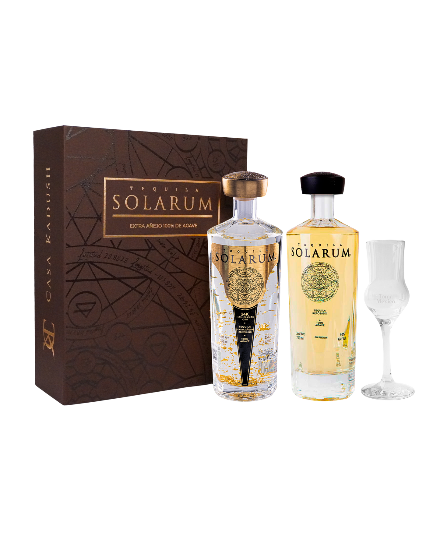 Kit de dos botellas: Tequila Solarum Extra Añejo Cristalino 24K + Tequila Solarum Reposado