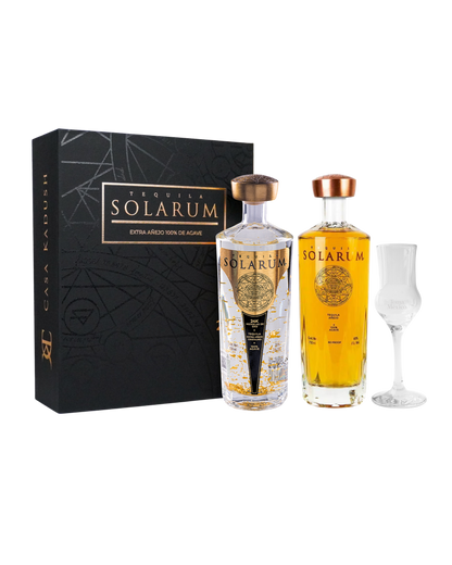 Kit de dos botellas: Tequila Solarum Extra Añejo Cristalino 24K + Tequila Solarum Añejo